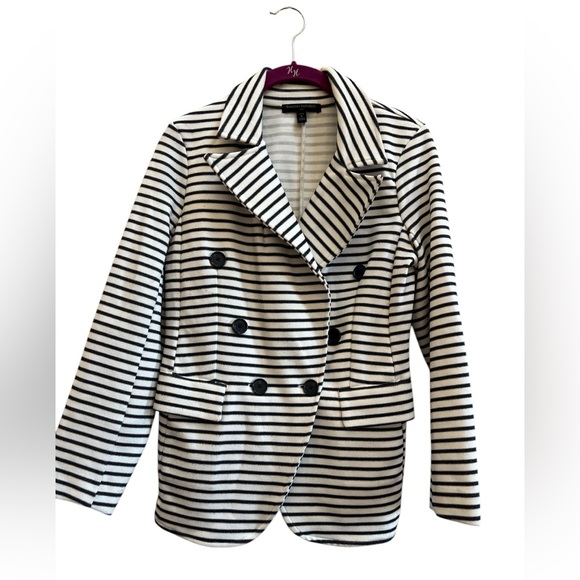 Banana Republic Navy White Striped Double Breasted Blazer Nautical SP - Picture 2 of 5